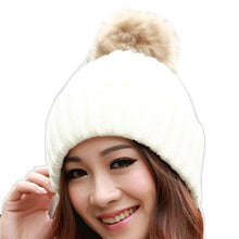 Women Lady Girl Warm Cap Wool Crochet Knitted Detachable Raccoon Fur Pom Beanie Bobble Ski Skull Hat Bonnet femme IMY66
