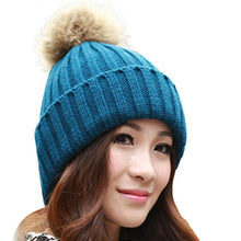 Women Lady Girl Warm Cap Wool Crochet Knitted Detachable Raccoon Fur Pom Beanie Bobble Ski Skull Hat Bonnet femme IMY66