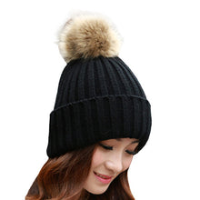 Women Lady Girl Warm Cap Wool Crochet Knitted Detachable Raccoon Fur Pom Beanie Bobble Ski Skull Hat Bonnet femme IMY66