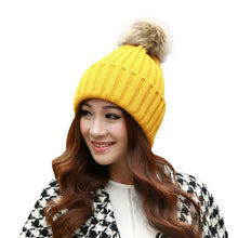 Women Lady Girl Warm Cap Wool Crochet Knitted Detachable Raccoon Fur Pom Beanie Bobble Ski Skull Hat Bonnet femme IMY66