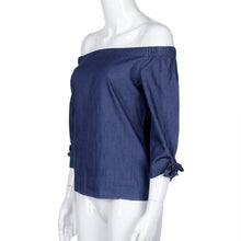 Women Lady Sexy Off Shoulder Blouse Casual Tie Sleeve Denim Jeans Shirts Tops Blouses blusas femininas IMY66