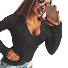 Women Long Sleeve Knitted Pullover Sweater Casual V Neck Loose Jumper Tops Knitwear Sweaters pull femme IMY66