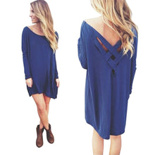 Women Long Sleeve Loose Tee Shirt Dress Solid Casual Sexy Backless Cotton Long T-Shirt Tops camisetas y tops IMY66