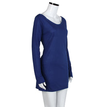 Women Long Sleeve Loose Tee Shirt Dress Solid Casual Sexy Backless Cotton Long T-Shirt Tops camisetas y tops IMY66