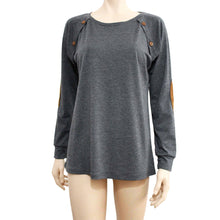 Women Long Sleeve Round Neck T-Shirts Patch Sleeve Button Loose Tops Tee Shirts femme camisetas y tops IMY66