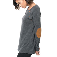 Women Long Sleeve Round Neck T-Shirts Patch Sleeve Button Loose Tops Tee Shirts femme camisetas y tops IMY66