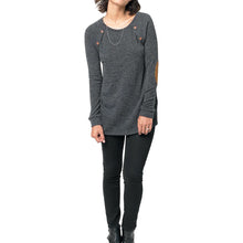 Women Long Sleeve Round Neck T-Shirts Patch Sleeve Button Loose Tops Tee Shirts femme camisetas y tops IMY66