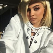 Women Loose Casual Sweatshirt T-Shirt Lace Up Long Sleeve Bandage Hoodie Jumper Pullover Short Tops tee shirt IMY66