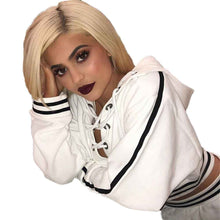 Women Loose Casual Sweatshirt T-Shirt Lace Up Long Sleeve Bandage Hoodie Jumper Pullover Short Tops tee shirt IMY66