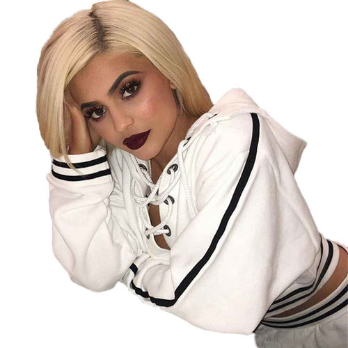 Women Loose Casual Sweatshirt T-Shirt Lace Up Long Sleeve Bandage Hoodie Jumper Pullover Short Tops tee shirt IMY66