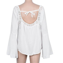 Women Loose Chiffon Blouse Ladies Sexy Hollow Backless Lace Tops shirt Casual Shirt blusa feminina IMY66