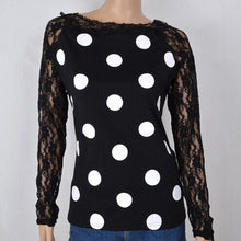 Women Loose Dot Print Tee Shirts femme Sexy Long Sleeve Lace Splice Casual Vest Tops T-Shirt camisetas y top IMY66