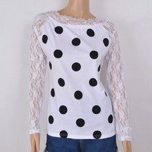 Women Loose Dot Print Tee Shirts femme Sexy Long Sleeve Lace Splice Casual Vest Tops T-Shirt camisetas y top IMY66
