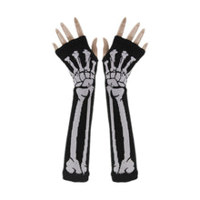 Women Men Knitted Gloves Punk Gothic Skull Skeleton Halloween Long Arm Warmer Dress Female Fingerless Gloves IMY66