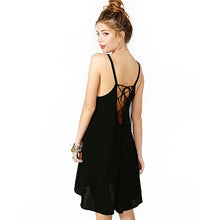 Women Black Sexy Spaghetti Strap Cross Backless Sleeveless Bandage Casual Chiffon Dress M L XL XXL IMY66