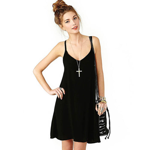 Women Black Sexy Spaghetti Strap Cross Backless Sleeveless Bandage Casual Chiffon Dress M L XL XXL IMY66