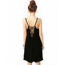 Women Black Sexy Spaghetti Strap Cross Backless Sleeveless Bandage Casual Chiffon Dress M L XL XXL IMY66