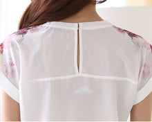 Women Blouses blusas Plus Size Women Clothing Slim Tops Striped Floral Short Sleeve Chiffon Shirts Blouse Tops IMY66