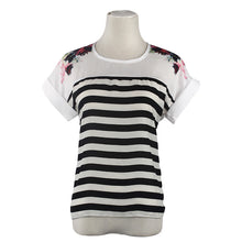 Women Blouses blusas Plus Size Women Clothing Slim Tops Striped Floral Short Sleeve Chiffon Shirts Blouse Tops IMY66