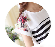 Women Blouses blusas Plus Size Women Clothing Slim Tops Striped Floral Short Sleeve Chiffon Shirts Blouse Tops IMY66