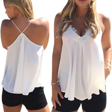 Women Casual Chiffon Blouse Sexy Strap Backless V Neck Lace Sleeveless Shirt Tank Tops Blusas IMY66