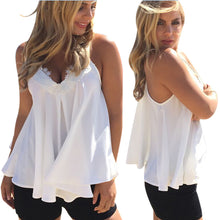 Women Casual Chiffon Blouse Sexy Strap Backless V Neck Lace Sleeveless Shirt Tank Tops Blusas IMY66
