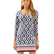 Women Casual Dress Bohemian Diamond Quilted Print Three Quarter Sleeve Bodycon Beach Mini Dress Plus Size IMY66