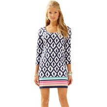 Women Casual Dress Bohemian Diamond Quilted Print Three Quarter Sleeve Bodycon Beach Mini Dress Plus Size IMY66