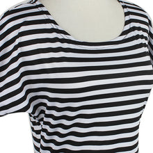 Women Casual Heart Hollow Backless Black&White Striped Short Sleeve T-shirts Tops Size S-XXL IMY66