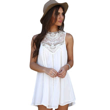 Women Dress Ladies Lace Chiffon Dresses Boho Casual Sleeveless Beach Cocktail Party Mini Dress vestidos White IMY66
