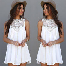 Women Dress Ladies Lace Chiffon Dresses Boho Casual Sleeveless Beach Cocktail Party Mini Dress vestidos White IMY66
