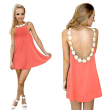 Women Dress Sexy Backless Flower Embroidery Sleeveless Chiffon Party Beach Mini Dress vestidos femininos IMY66