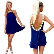 Women Dress Sexy Backless Flower Embroidery Sleeveless Chiffon Party Beach Mini Dress vestidos femininos IMY66