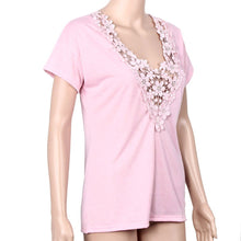 Women Lace Crochet T-Shirts Sexy V Neck Short Sleeve Vest Tops Casual Tee Shirt Female blusas IMY66