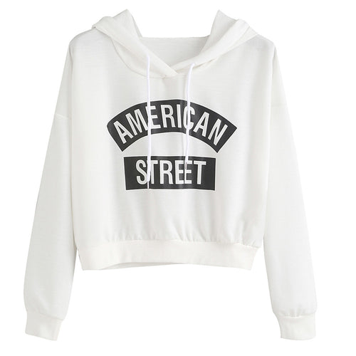 Women long Sleeve T-Shirts Crop Tops Casual Letter Print Hooded Sweatshirt Pullovers Tee shirt femme camisetas y tops IMY66
