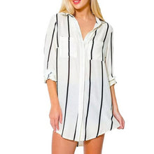 Women Casual Shirt Dress Sexy Chiffon Striped Print Long Sleeve Loose Shirt Blouse Tops Dresses vestidos femininos IMY66