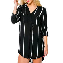 Women Casual Shirt Dress Sexy Chiffon Striped Print Long Sleeve Loose Shirt Blouse Tops Dresses vestidos femininos IMY66