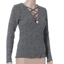 camisetas mujer Women Sexy Crop Tops Long Sleeve Top Deep V Griss Cross Lace-up Ribbed Hollow Bodysuit T-Shirt Plus Size IMY66