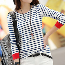 plus size Women Casual Blouse Tops O-Neck Shirt Long Sleeve Striped Shirts Tees Blusas Femininas camisetas mujer IMY66