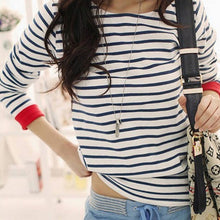 plus size Women Casual Blouse Tops O-Neck Shirt Long Sleeve Striped Shirts Tees Blusas Femininas camisetas mujer IMY66