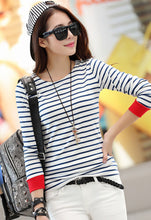 plus size Women Casual Blouse Tops O-Neck Shirt Long Sleeve Striped Shirts Tees Blusas Femininas camisetas mujer IMY66