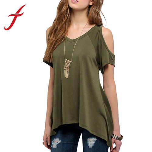plus size Sexy Women Casual V-Neck Off Shoulder Short Sleeve Solid Stretch Long T-Shirt Tops IMY66