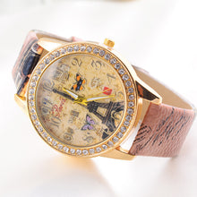 relogio feminino clock Dress Watches Women Laides Paris Tower Rhinestone PU Leather Wrist Watch For Women IMY66