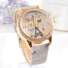 relogio feminino clock Dress Watches Women Laides Paris Tower Rhinestone PU Leather Wrist Watch For Women IMY66