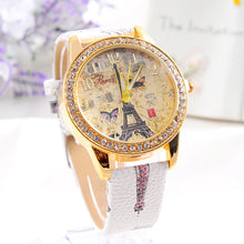 relogio feminino clock Dress Watches Women Laides Paris Tower Rhinestone PU Leather Wrist Watch For Women IMY66