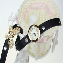 reloj mujer Vintage Dress Watch Women PU Leather Bracelet Watches Rhinestone Butterfly Rivet Wristwatch relogio feminino IMY66