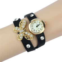 reloj mujer Vintage Dress Watch Women PU Leather Bracelet Watches Rhinestone Butterfly Rivet Wristwatch relogio feminino IMY66