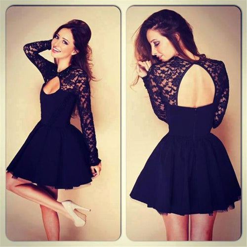 vestido de festa robe femme Women Sexy Floral Lace Dress Long Sleeve Backless Party Bandage Bodycon Black Dress IMY66