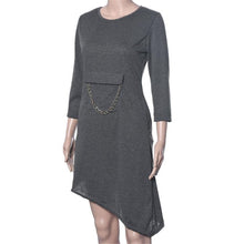 vestidos femininos Personality Irregular Slender Women Casual Dresses Round Neck Three Quarter Big Pocket Button Dress IMY66