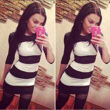 vestidos femininos Plus Size Women Sexy Party Dresses Half Sleeve Bandage Stripe Patchwork White Black Dress IMY66